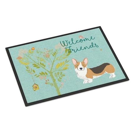 Carolines Treasures BB7609JMAT Welcome Friends Pembroke Welsh Corgi Tricolor Indoor Or Outdoor Mat; 24 X 36 In.